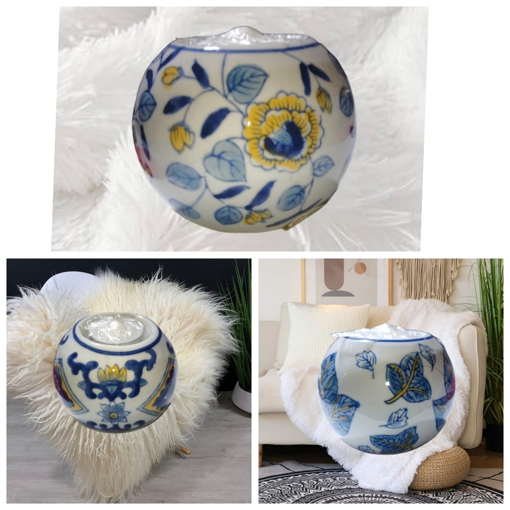 Centrum ~Ceramic Ball Tealight Holders White, Blue with Flowers and Candles